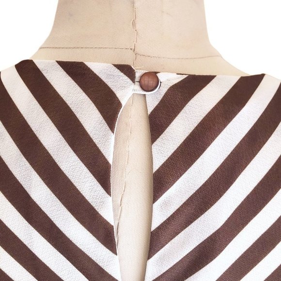 VTG 1970s Sheer Boho Prairie Brown & White Striped Union Made Ruffle Dress Small - Picture 4 of 9
